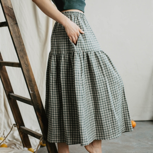 Laume Linen Dresses & Skirts - Laume Family Linen Green Checks Small